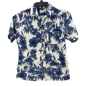 Marine Layer tropical Shirt Large Button Down Mens Blue White Short Sleeve
